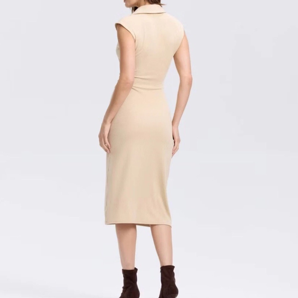 A New Day Short Cap Sleeve Ribbed Polo Midi Bodycon Dress Medium Irish Cream NWT - Picture 13 of 13